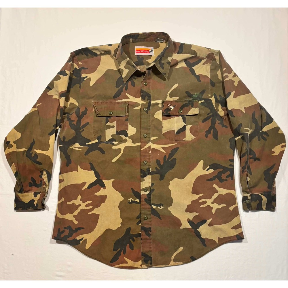 Winchester‎ Vintage Camo Button Down Shirt XL Mallard Duck Embroidery Hunting